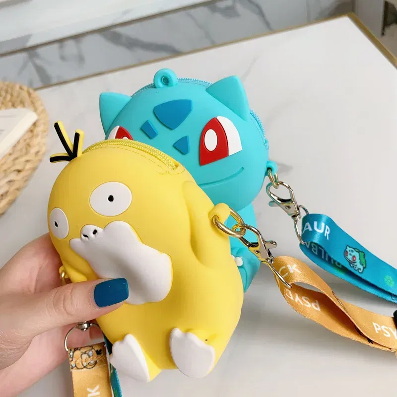 Color: Yellow - Pokemon Bag Crossbody Bags for Children Mini Coin Purse Kawaii Fashion Toy Anime Action Figures Pikachu Eevee Funny Modelding