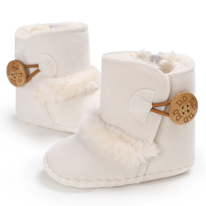 Color: GRAY, Baby Age: 13-18 Months - 2022 Baby Autumn Winter Boots Baby Girl Boys Winter Warm Shoes Solid Fashion Toddler Fuzzy Balls First Walkers Kid Shoes 0-18M