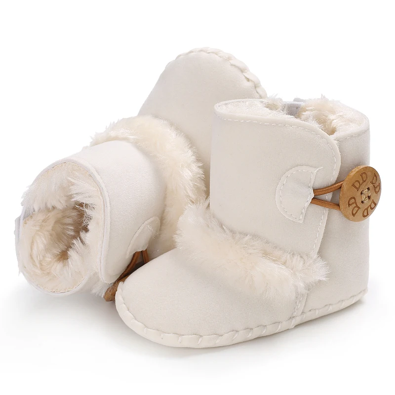 Color: GRAY, Baby Age: 13-18 Months - 2022 Baby Autumn Winter Boots Baby Girl Boys Winter Warm Shoes Solid Fashion Toddler Fuzzy Balls First Walkers Kid Shoes 0-18M