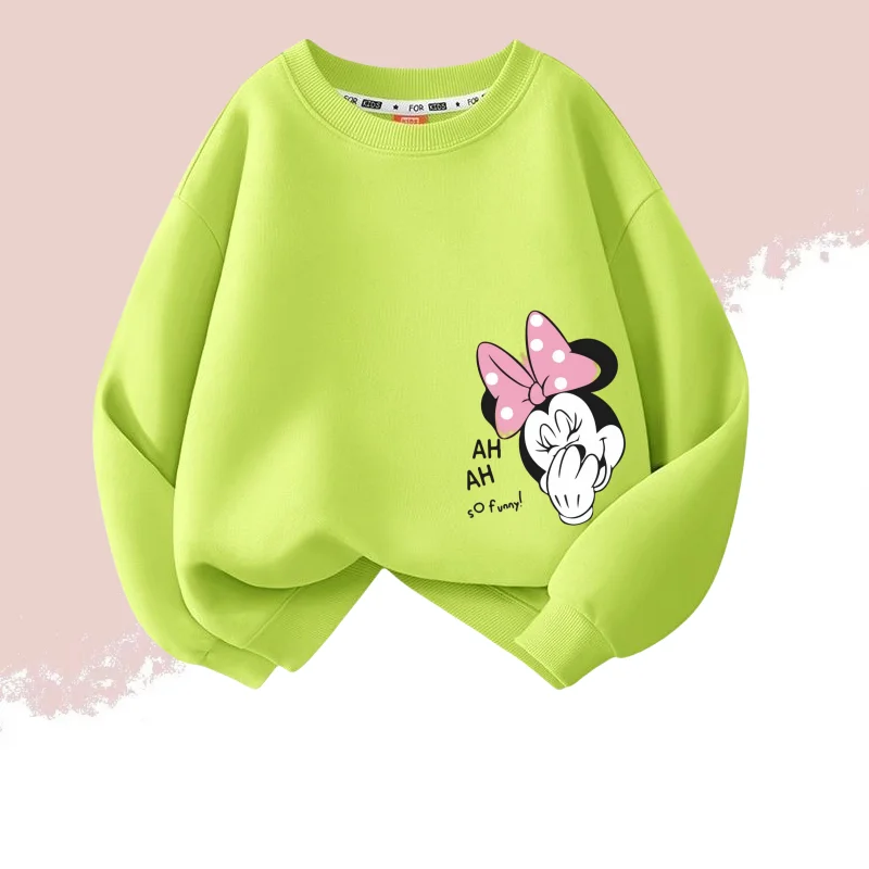 Color: WHITE, Kid Size: 9 - Autumn Baby Girls Cotton Cloth Kid Boy Disney Minnie Printed Long Sleeve Sweatshirt Children Cartoon O-Neck Soft Breathable Top