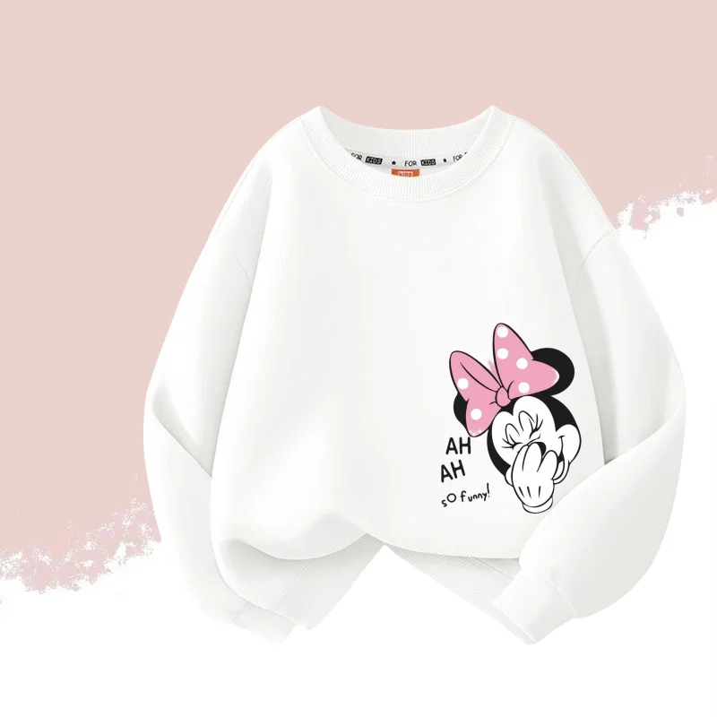 Color: WHITE, Kid Size: 9 - Autumn Baby Girls Cotton Cloth Kid Boy Disney Minnie Printed Long Sleeve Sweatshirt Children Cartoon O-Neck Soft Breathable Top