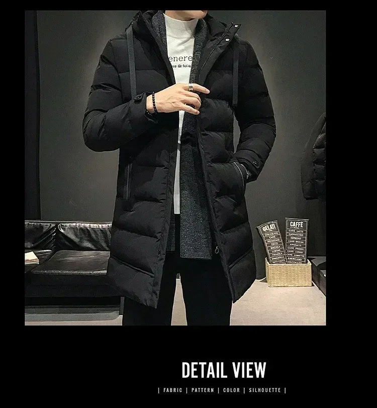 Color: Beige, Size: XL - Men Long Down Jackets Winter Coats Chaquetas Hooded Casual Winter Parkas High Quality Male Green Warm Parkas Coats Size 8XL