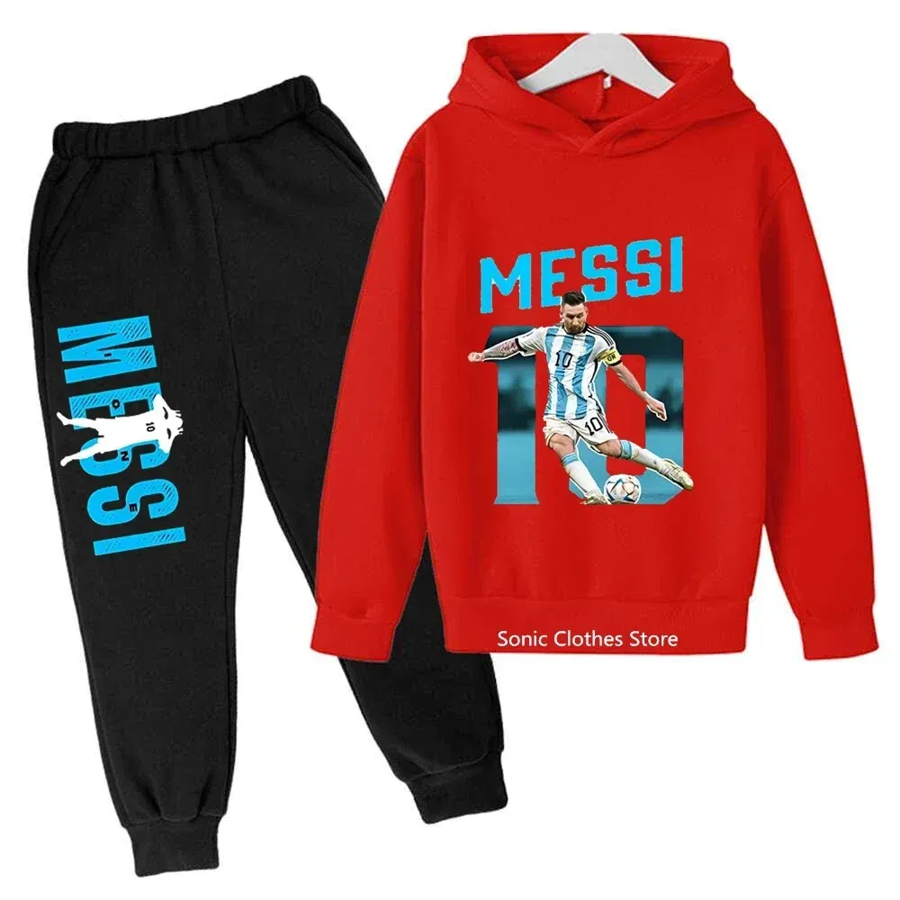 Color: Red, Kid Size: 5 - messi avatar printed children's clothing children's autumn and winter hoodies pants 2-piece casual boys and girls suits