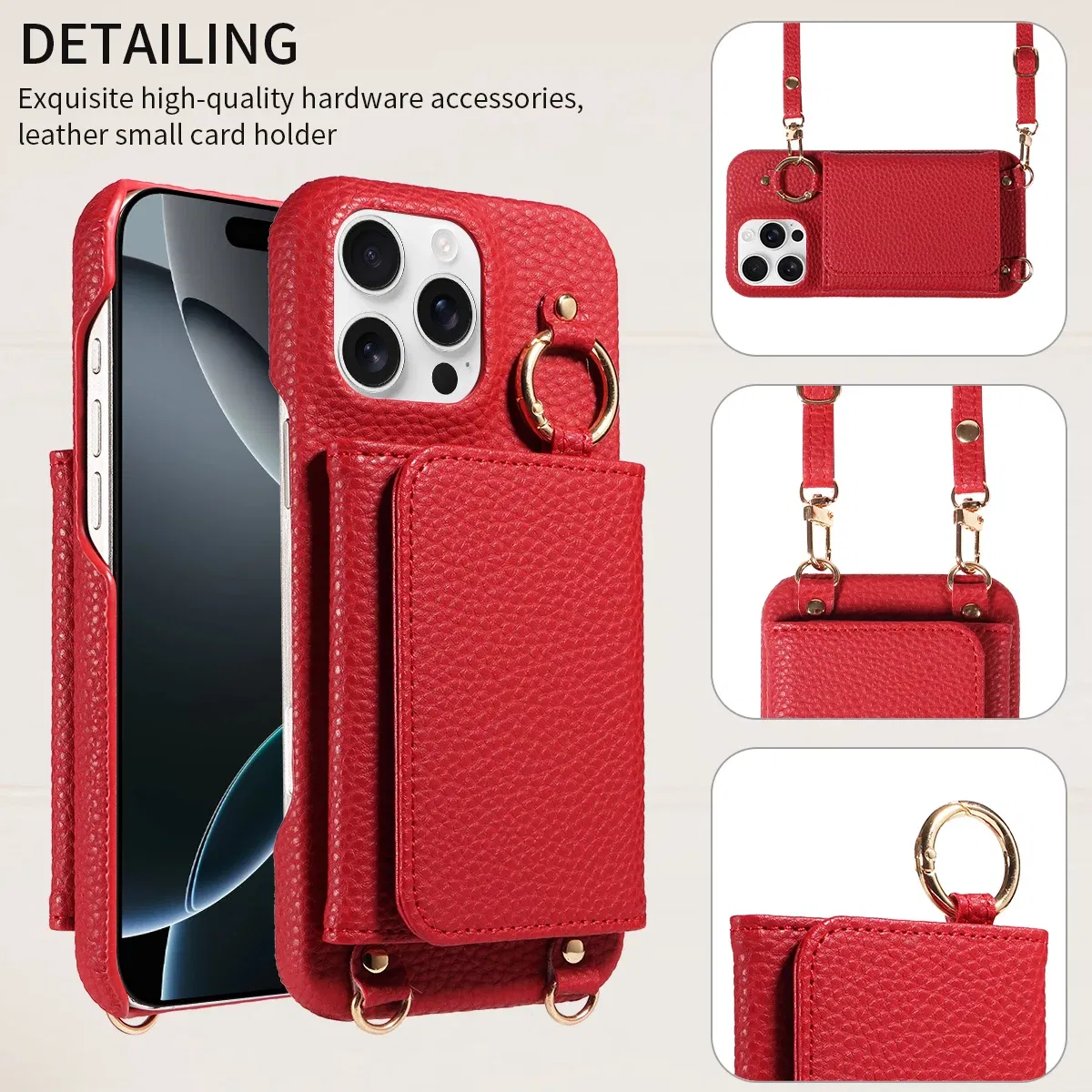 Color: Red, Bundle: Case & Strap, Material: Artificial Leather, Compatibility by Model: iPhone 15 Plus - For IPhone16 15 Pro Max 14 13 12 Series PU Leather Magsafe Magnetic Wireless Charging Shockproof Crossbody Wallet Phone Case