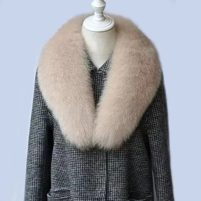 Color: Mint, Size: L - Winter Real Fox Fur Collar Woman Furry Natural Raccoon Fur Scarf Shawls Luxury Neck Warmer Wraps For Coat Fur Scarves Large Size