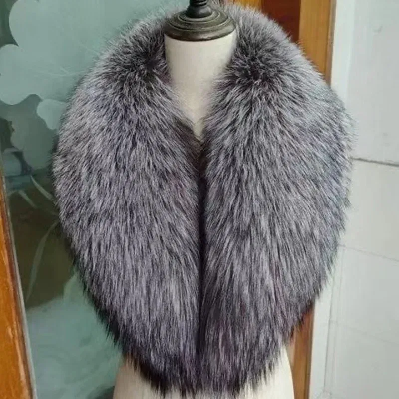 Color: Mint, Size: L - Winter Real Fox Fur Collar Woman Furry Natural Raccoon Fur Scarf Shawls Luxury Neck Warmer Wraps For Coat Fur Scarves Large Size