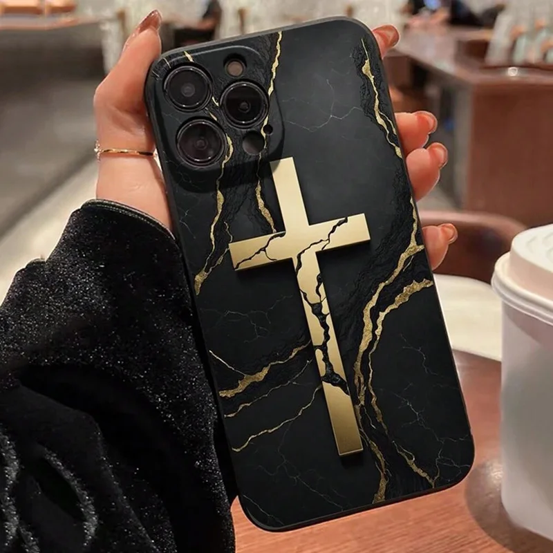 Color: Blue, Compatible-Phone Models: For iPhone 16 Pro - Jesus Cross Painted Phone Case For iPhone 16 15 14 13 12 11 Pro Max XS X XR 7 8 Plus Mini SE 2020 2022