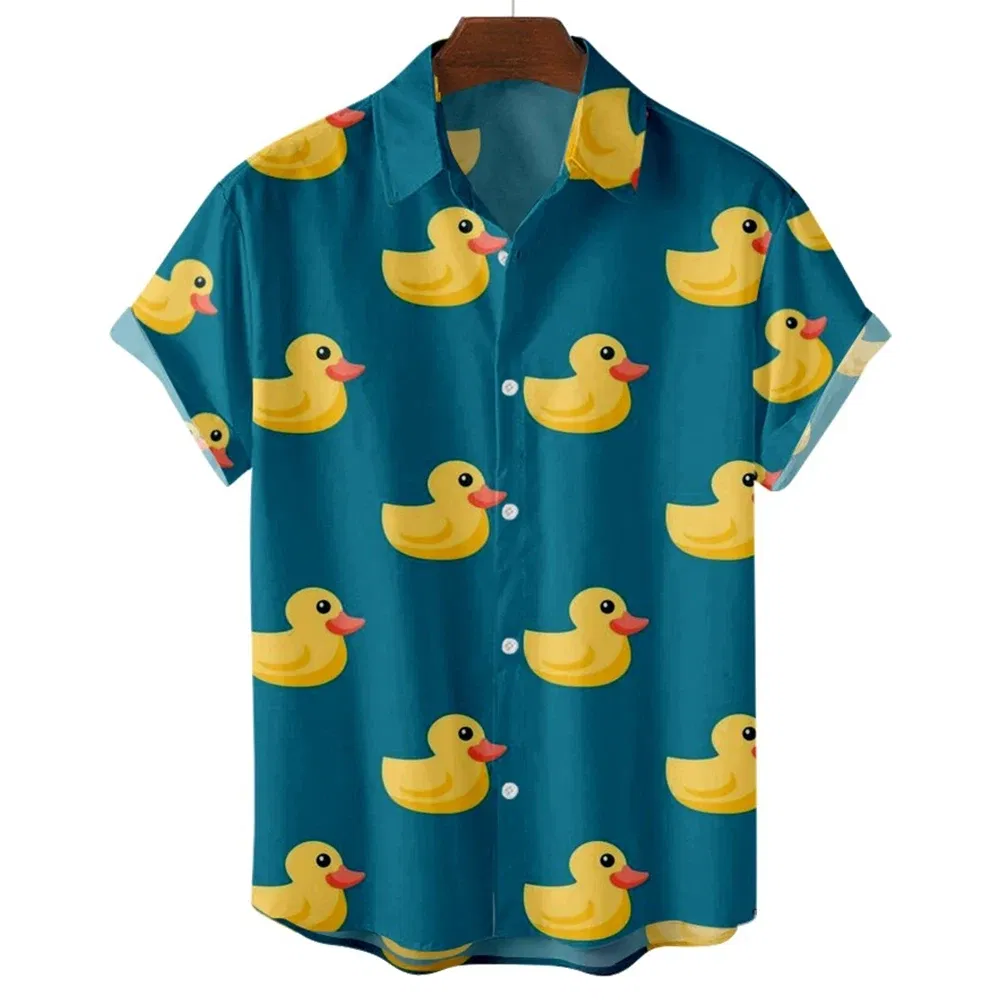 Color: PURPLE, Size: 4XL - Duck 3d Print Shirts Men Fashion Hawaiian Shirt Short Sleeve Casual Beach Shirts Boys Single-Breasted Blouse Men's Clothing