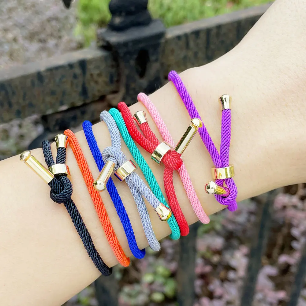 Color: GRAY - OCESRIO Colorful Adjustable Cotton Red Rope Bracelet Chain Gold Plated Copper DIY Components for Jewelry Making cana002