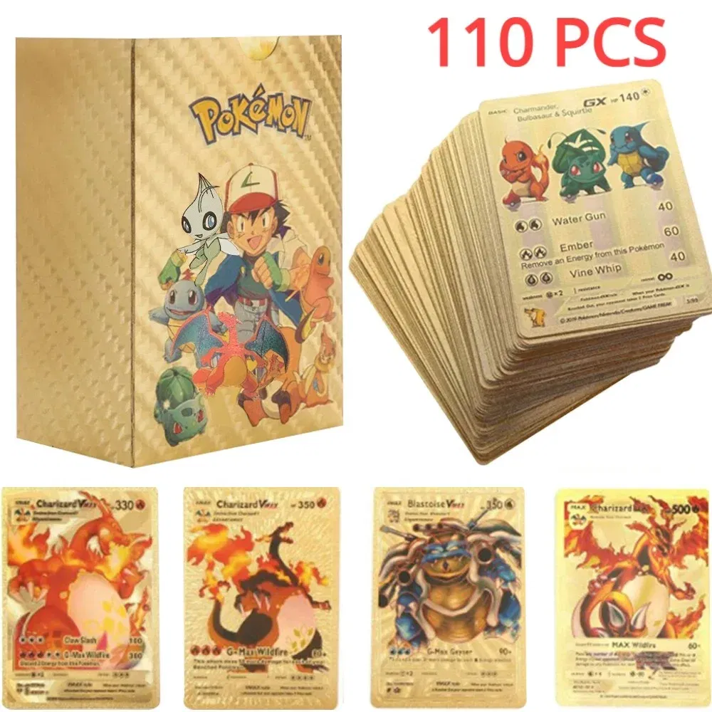 Color: army green - 55PCS Pokemon Colorful Gold Foil Card Charizard Pikachu Arceus Diamond Rainbow English French German Spanish VSTAR GX VMAX Cards