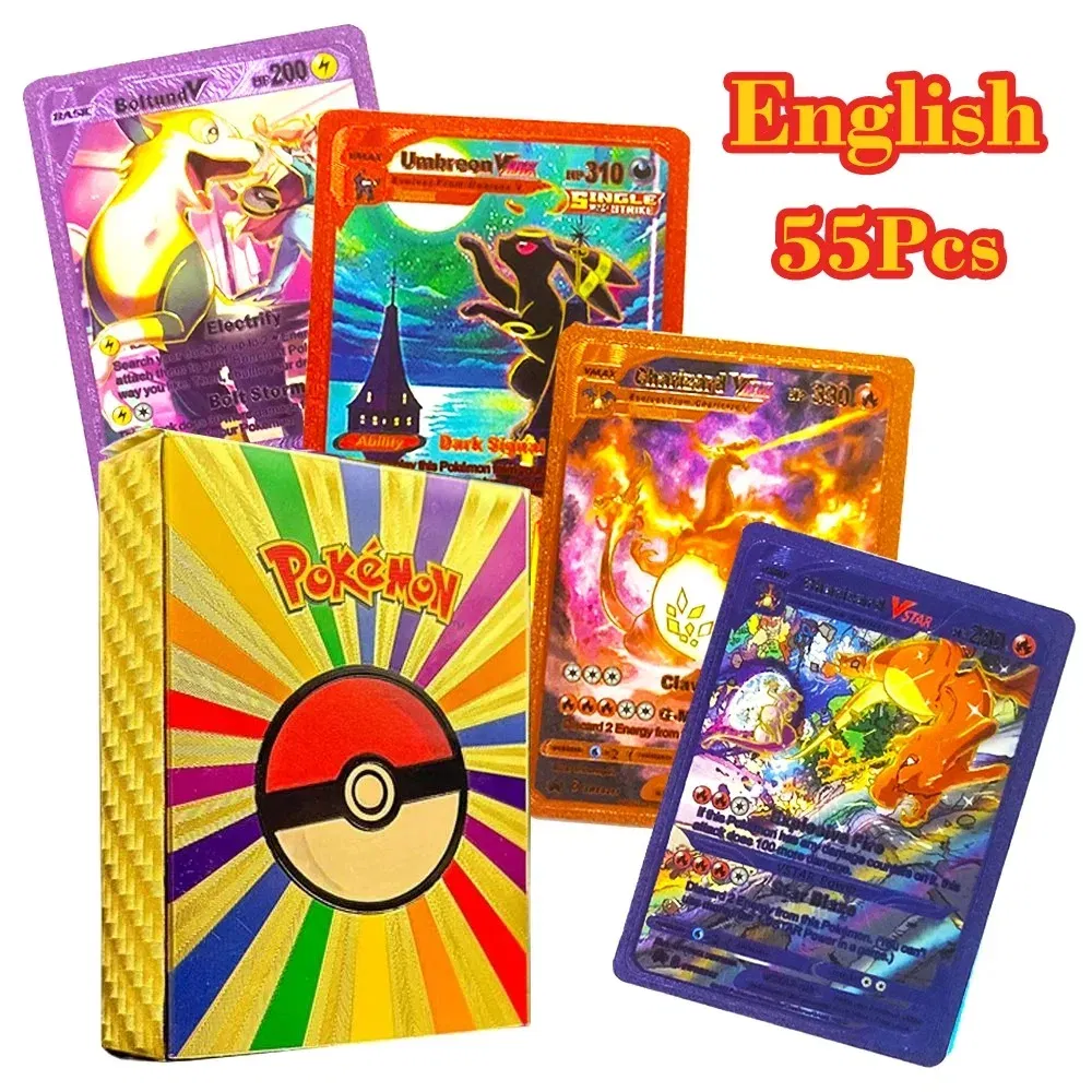 Color: army green - 55PCS Pokemon Colorful Gold Foil Card Charizard Pikachu Arceus Diamond Rainbow English French German Spanish VSTAR GX VMAX Cards