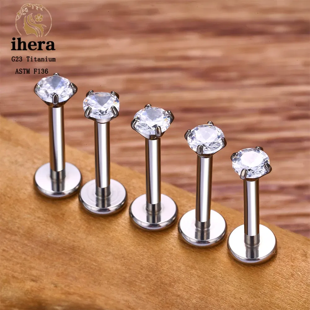 Metal color: Light Yellow Gold Color, Ships From: CHINA, Main Stone Color: Light purple - 10PCS G23 Titanium Lip Ring Labret Piercing Stud Earring CZ 16/18/20G Push Pin Ear Tragus Cartilage Helix Conch Pierc? Jewelry