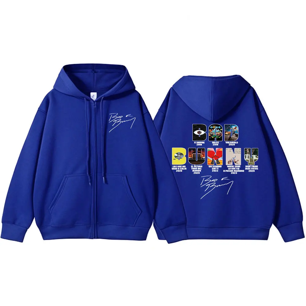 Color: Gold, Size: S - Rapper Bad Bunny Music Album Cover Print Zipper Hoodies Men Women Clothing Hip Hop Zip Up Sweatshirts Long Sleeve Hoodie Jackets