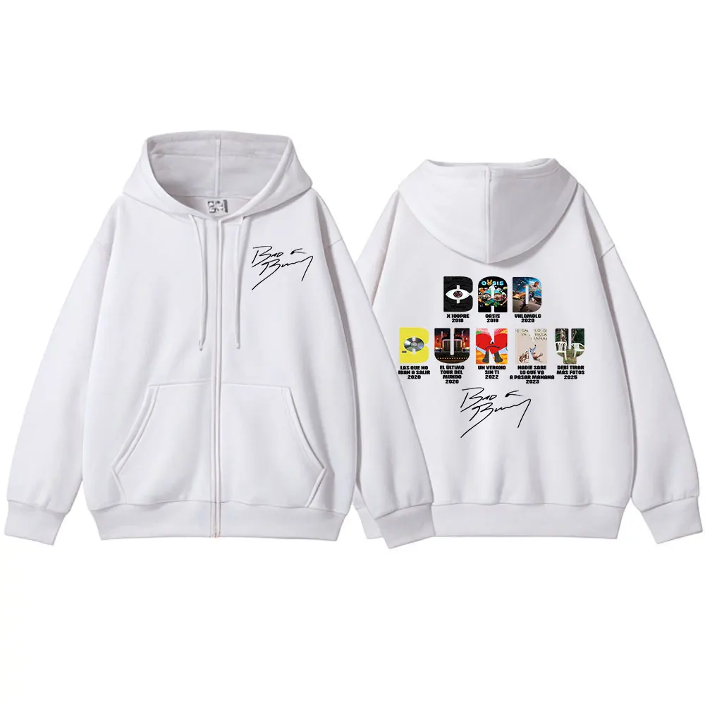 Color: Gold, Size: S - Rapper Bad Bunny Music Album Cover Print Zipper Hoodies Men Women Clothing Hip Hop Zip Up Sweatshirts Long Sleeve Hoodie Jackets