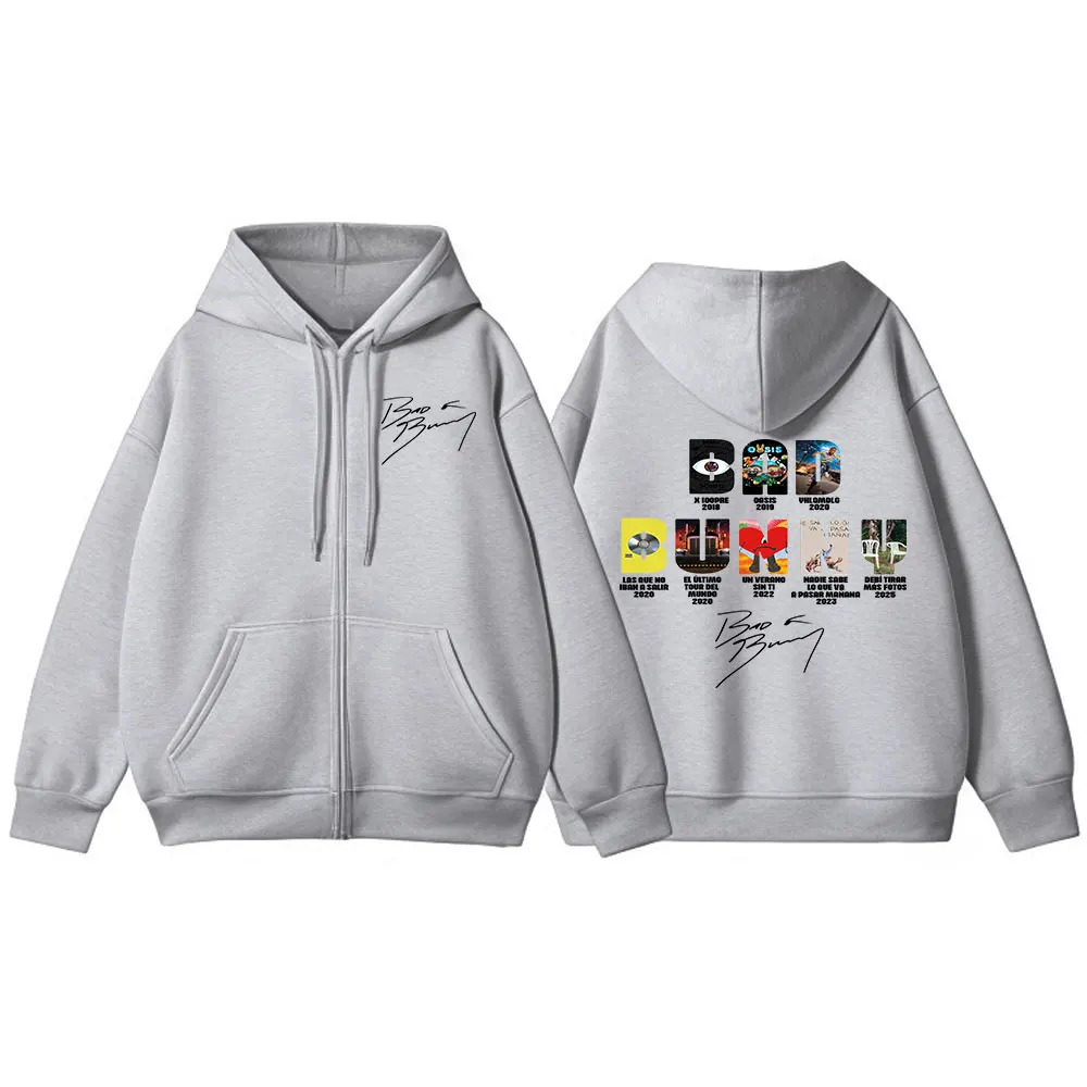 Color: Gold, Size: S - Rapper Bad Bunny Music Album Cover Print Zipper Hoodies Men Women Clothing Hip Hop Zip Up Sweatshirts Long Sleeve Hoodie Jackets
