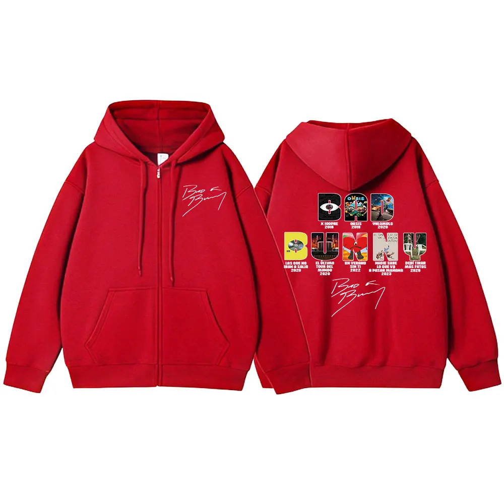 Color: Gold, Size: S - Rapper Bad Bunny Music Album Cover Print Zipper Hoodies Men Women Clothing Hip Hop Zip Up Sweatshirts Long Sleeve Hoodie Jackets