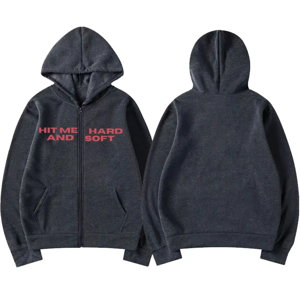 Color: Red, Size: XXL - Hit Me Hard and Soft 2025 Tour Zipper Hoodies Fans Gift Men Women Clothing Pullovers Fashion Hip Hop Zip Up Sweatshirts Jackets