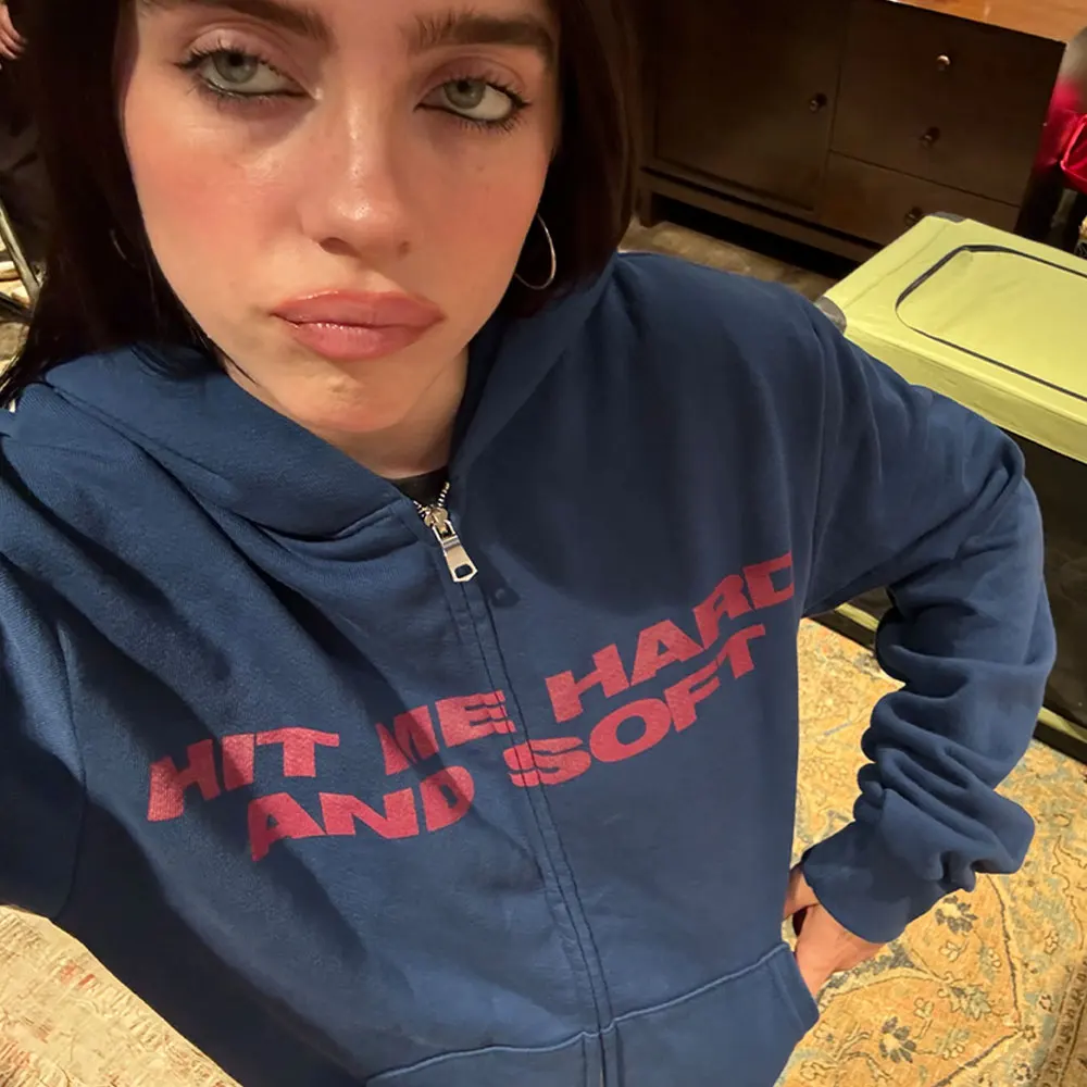 Color: Red, Size: XXL - Hit Me Hard and Soft 2025 Tour Zipper Hoodies Fans Gift Men Women Clothing Pullovers Fashion Hip Hop Zip Up Sweatshirts Jackets