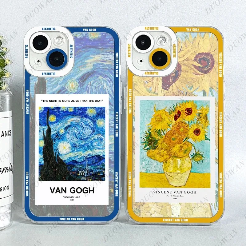 Color: black, Material: aluminum - Van Gogh Oil Painting Phone Case For Samsung A12 A13 A14 A22 A23 A31 A32 A33 A42 A50 A51 A52 A53 A71 A72 A73 4G TPU Clear Case