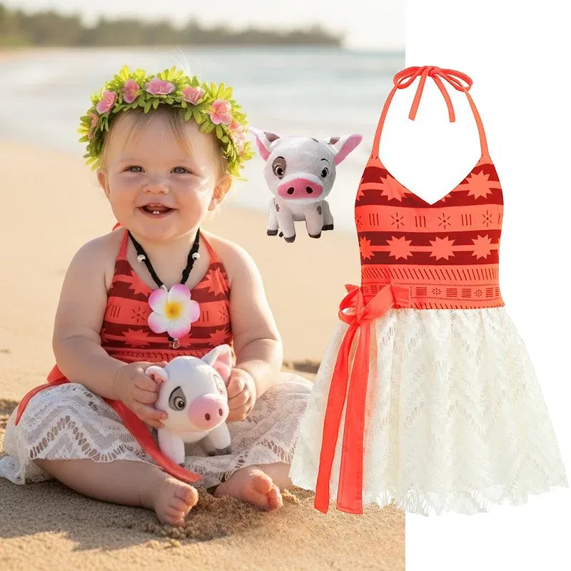 Color: Khaki, Kid Size: 4T - Little Girls Cospaly DISNEY Moana Kids Two Pcs Set Top +Pants Infant Vaiana Role Play Festival Princess Costume Casual Clothes