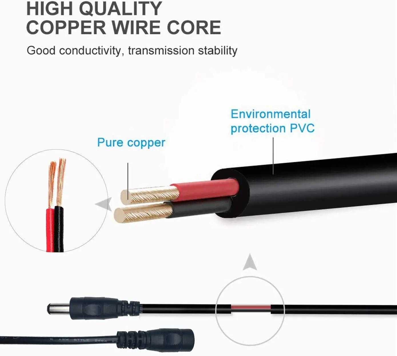 Color: WHITE - DC 12V Extension Power Cable 2.1mm*5.5mm Male To Female Connect Wire White Black 0.5m 1m 2m 3m 5m 10m For LED Light CCTV Camera