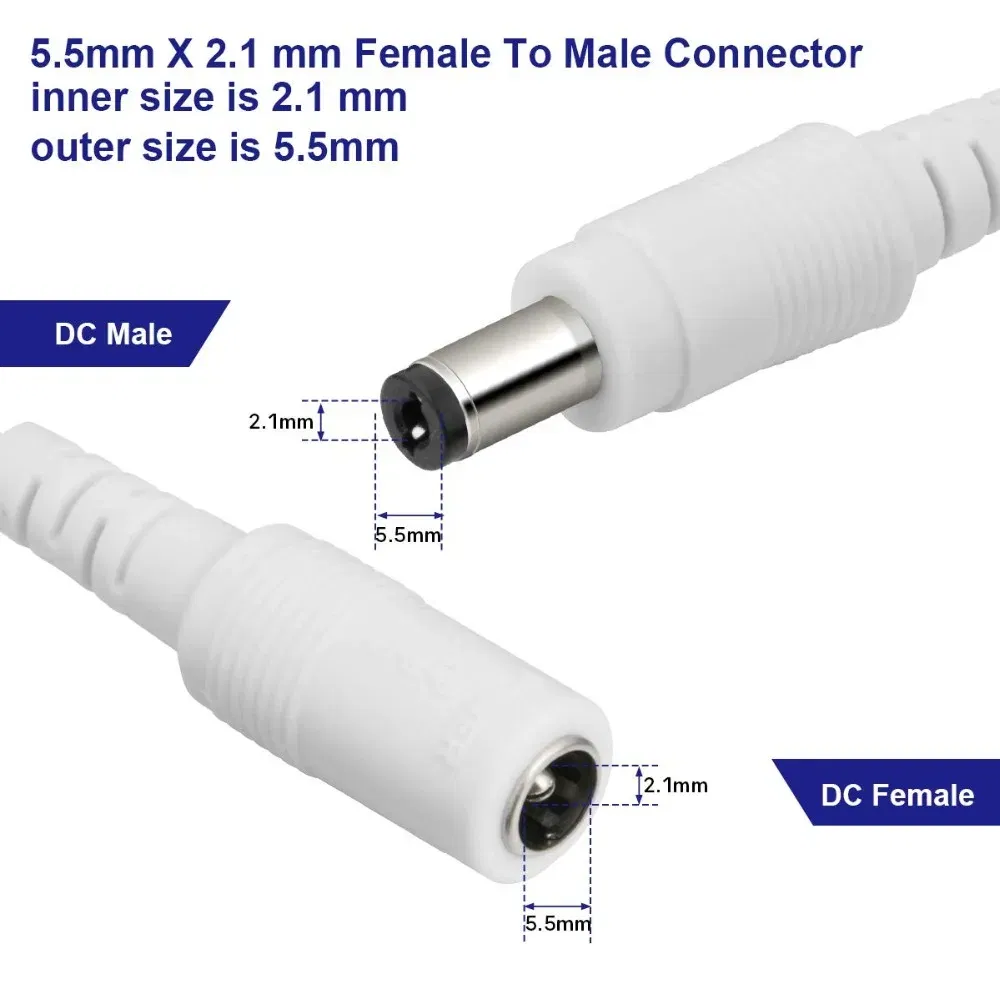 Color: WHITE - DC 12V Extension Power Cable 2.1mm*5.5mm Male To Female Connect Wire White Black 0.5m 1m 2m 3m 5m 10m For LED Light CCTV Camera