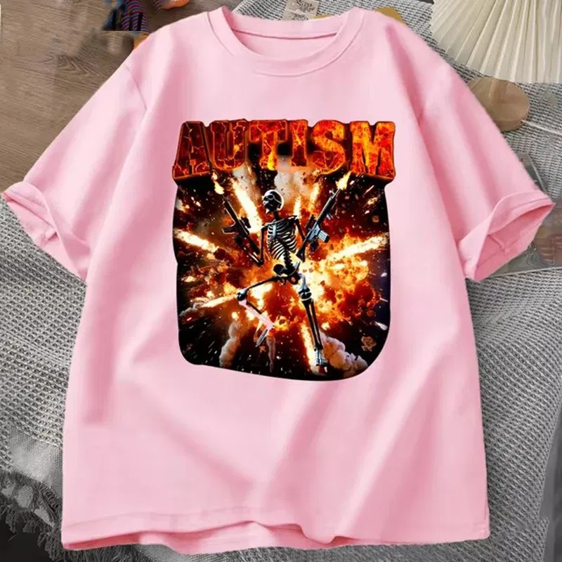 Color: Lavender, Size: XXL - Autistic Funny Skeleton T Shirt Women Men Autism Edgy Skeleton Meme T-shirt Casual Short Sleeve Tshirt Round Neck Clothes