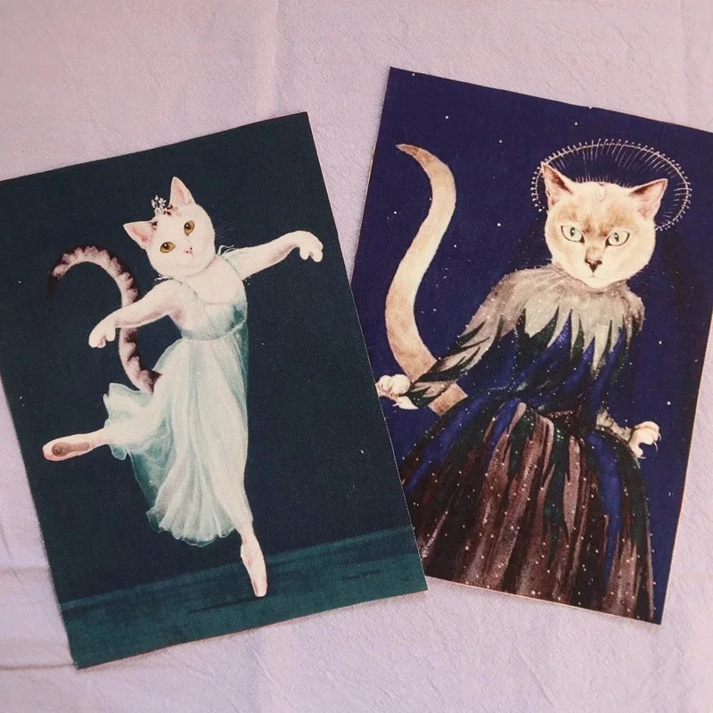 Color: Sakura Pink, Size: 1Yard - Retro Gentry Cats Printed Hand Dyed Cotton Linen Fabric Telas Sewing DIY Patchwork Hand Embroidery Quilt Bags