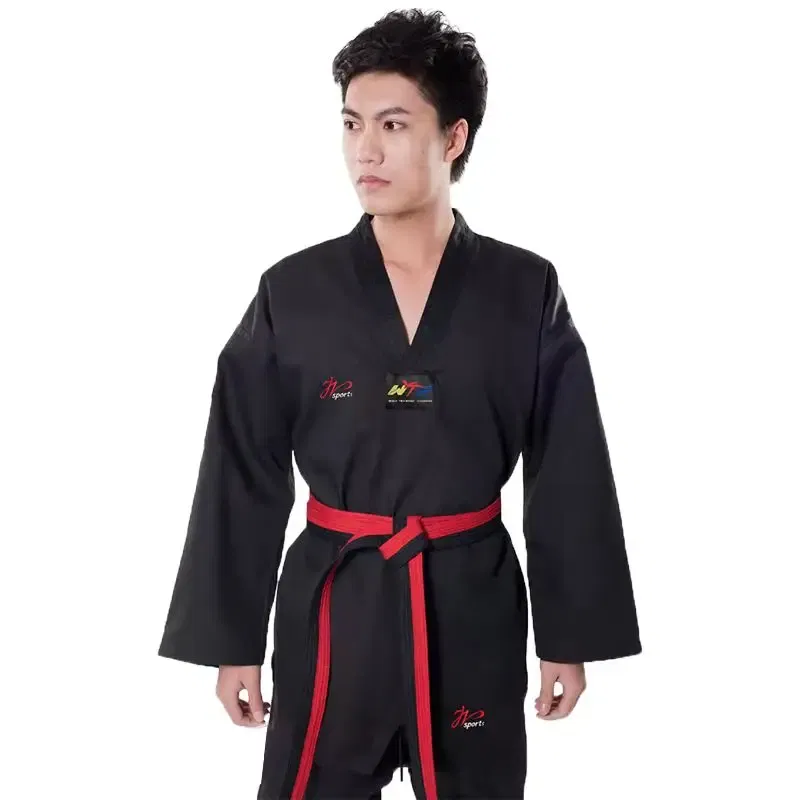 Color: Black, Size: XL - High Quality Black Taekwondo Dobok Training Taekwondo Suits Embroidery Uniforms Poomsae Dobok WTF Approved Size 140-190cm