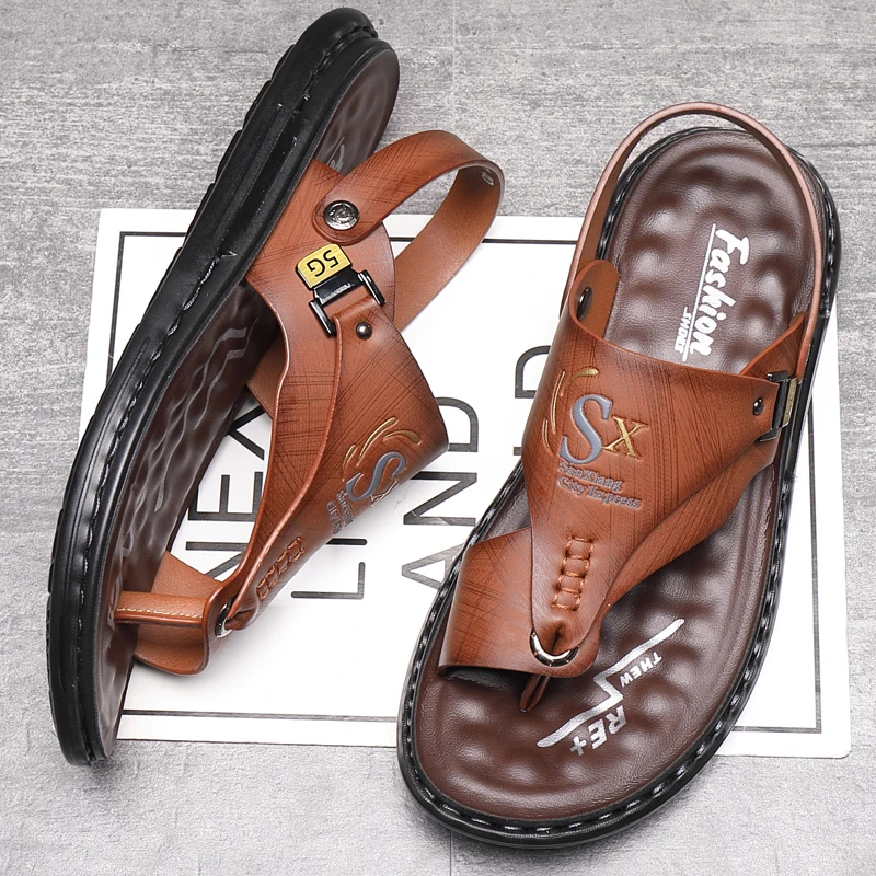 Color: Dark Khaki, Shoe Size: 40 - Outdoor Summer Men's Sandals Summer Office Shoes Non-Slip Mens Casual Sandalis Black