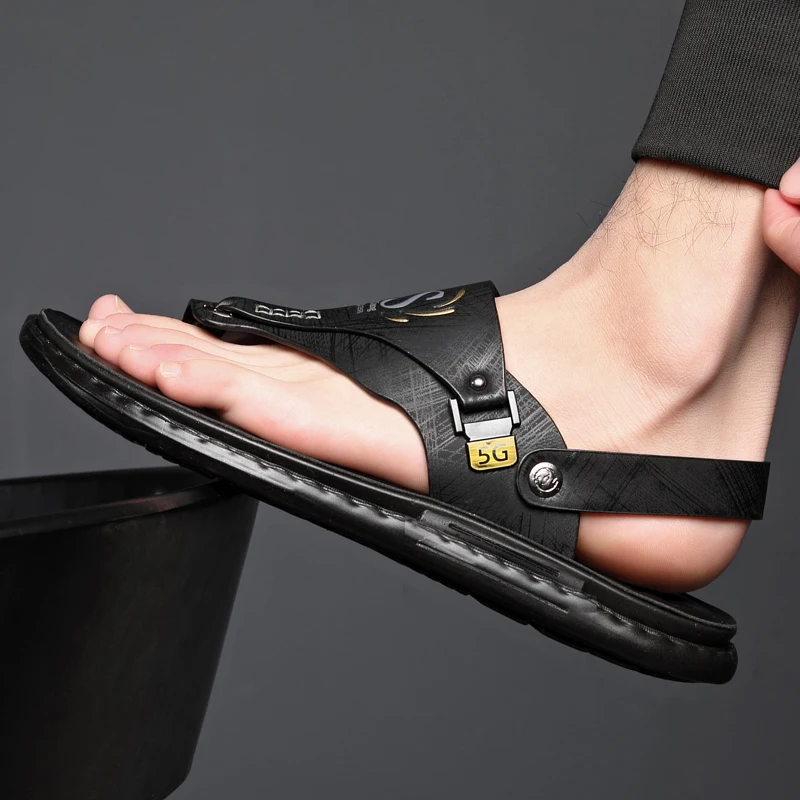 Color: Dark Khaki, Shoe Size: 40 - Outdoor Summer Men's Sandals Summer Office Shoes Non-Slip Mens Casual Sandalis Black