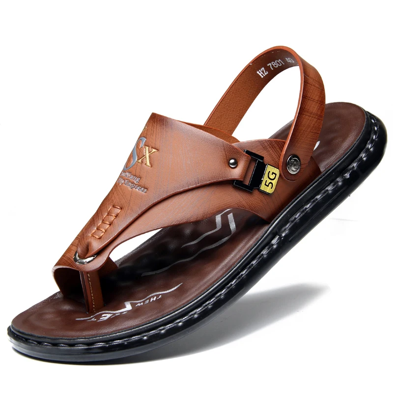 Color: Dark Khaki, Shoe Size: 40 - Outdoor Summer Men's Sandals Summer Office Shoes Non-Slip Mens Casual Sandalis Black