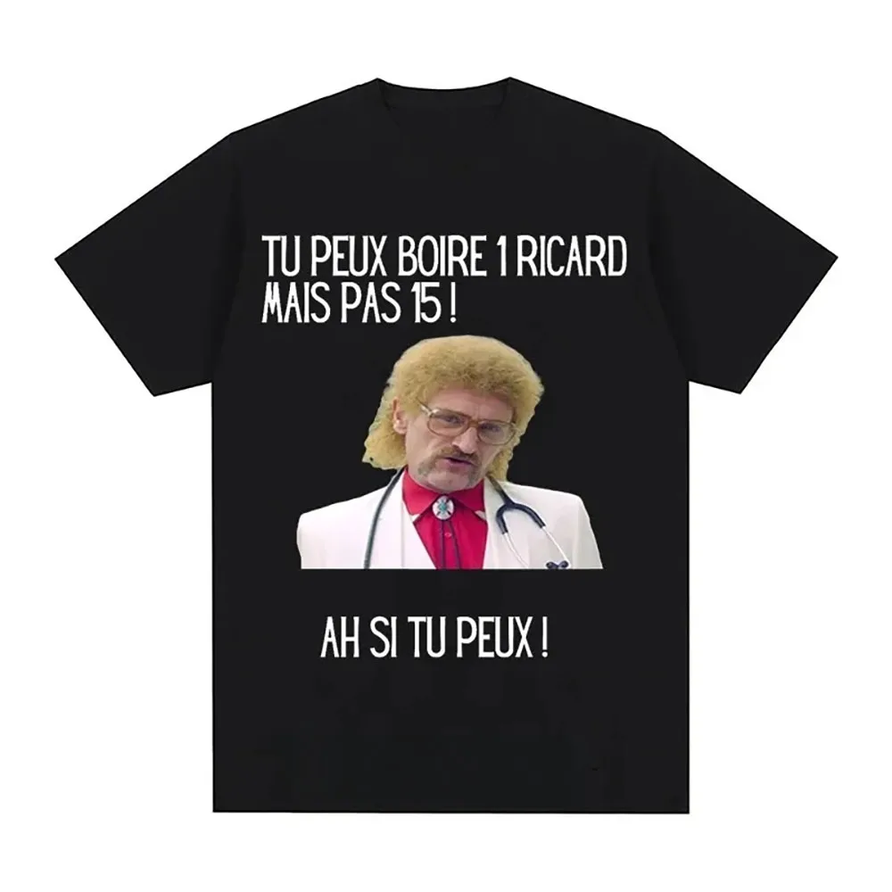 Color: black, Size: S - Funny Cotton T-shirt Print You Can Drink A Ricard But Not 15 Graphic Black Classic Tops Summer Short Sleeve Premium Tees 01336