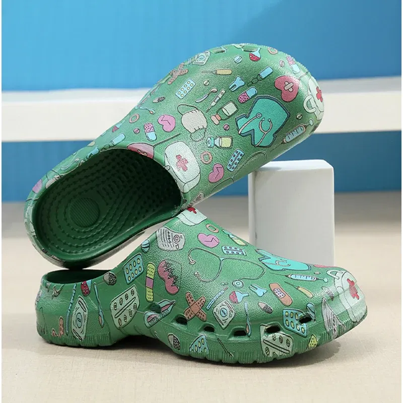 Color: Grape, Shoe Size: 37-38 - Medical print Nurse Clogs EVA Surgical Slippers Lightweight Non-slip Doctor Scrub Clogs Dental Pet Clinic Nursing Clogs Y07-1