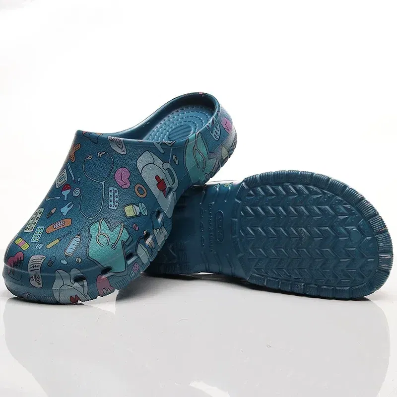 Color: Grape, Shoe Size: 37-38 - Medical print Nurse Clogs EVA Surgical Slippers Lightweight Non-slip Doctor Scrub Clogs Dental Pet Clinic Nursing Clogs Y07-1