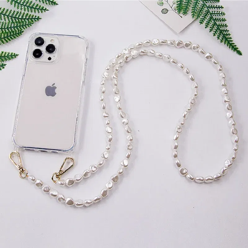 Color: Dark Brown, Bundle: Case & Strap, Material: PC - Crossbody Lanyard Necklace Pearl Bracelet Phone Case with Chain for Iphone 13 12 14 Pro Max 15 X XS 6S 7 8 Plus Cover with Strap
