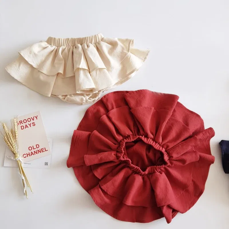 Color: green, Kid Size: 4T - Double Layers Ruffles Lace Baby Skirt Pants Summer Cotton Linen Kids Pettiskirt Toddler Dancing Wedding Clothing Tutu Skirt