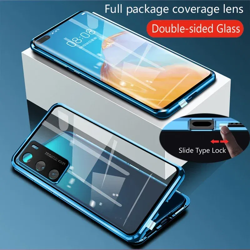 Color: green, Material: Cotton Fabric - Double Sided Glass Magnetic Metal Snap Lock Phone Case For Honor Magic 4 5 Ultimate 6 Lite 7 Pro Lens Protection Cover Cases