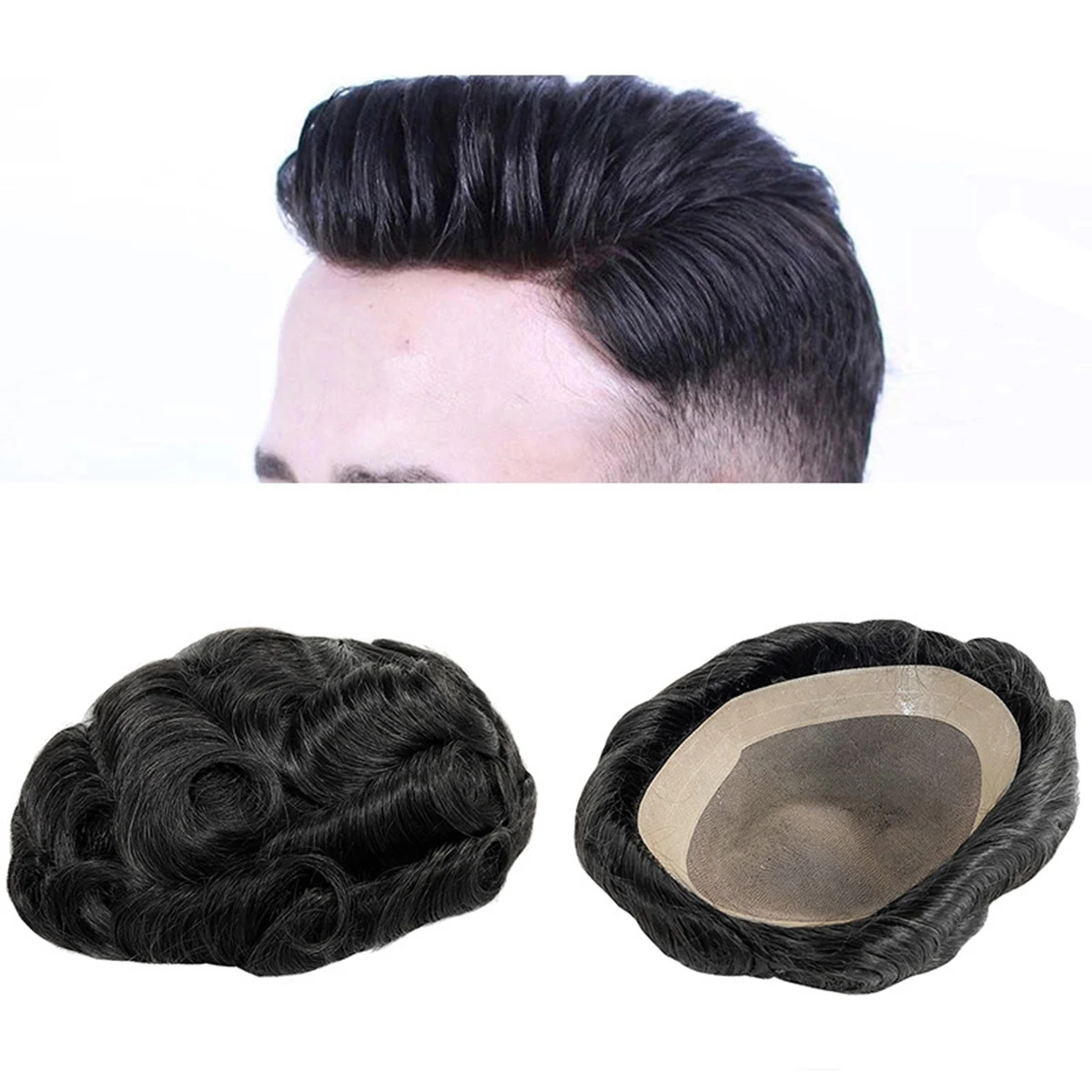 Toupee Color: 1b#, Toupee Density: 130%, Length: 8 inches, Ships From: CN, Toupee Size: 8x10, Toupee Design: free - Hywel 6 Inches Fine Mono Men Toupee Hair Men's Capillary Prosthesis Men's Wigs Replacement System Hair Natural Black Hair Units