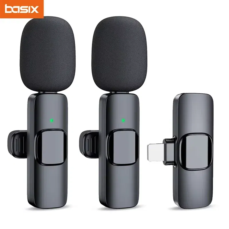 Color: GRAY - Basix 2.4G Wireless Lavalier Microphone Portable Audio Video Recording Mini Mic for iPhone Android Live Broadcast Gaming Phone