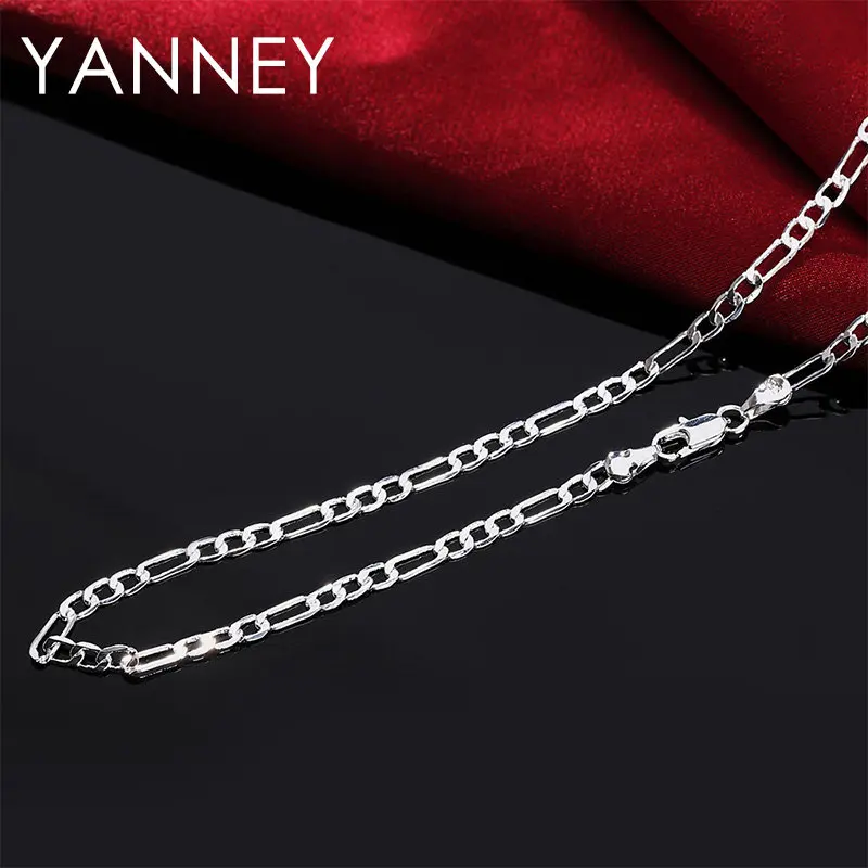 Gem Color: Green, Length: 70cm - 925 Sterling Silver 4MM 16-30 Inches Figaro Chain Bracelet Necklace For Man Woman Fashion Couple Christmas Gift Jewelry Set 2pcs