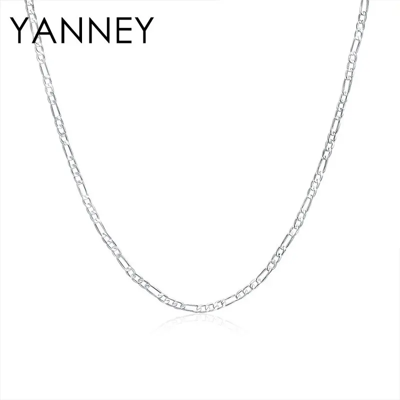 Gem Color: Green, Length: 70cm - 925 Sterling Silver 4MM 16-30 Inches Figaro Chain Bracelet Necklace For Man Woman Fashion Couple Christmas Gift Jewelry Set 2pcs