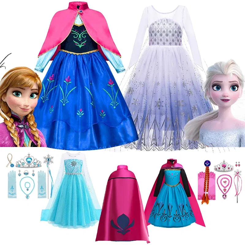 Color: black, Kid Size: 4T - Disney Kids Girls Cosplay Frozen Elsa Anna Princess Dress Girl Mesh Ball Gown Carnival Birthday Clothes Snow Queen Elsa Costume