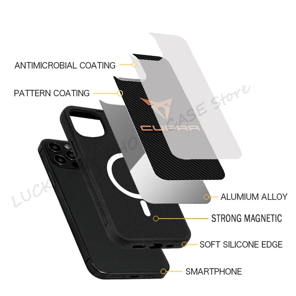 Color: Beige, Material: PE - Cool Phone Case Phone Case Strong Magnetic Cupra Racing for IPhone 15 14 13 Pro Max 11 12 Mini for Magsafe