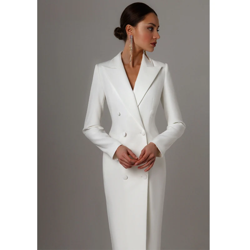 Color: GRAY, Size: M - Women's Suit Long Blazer Double Breasted Jacket White Tuxedo Party Point Lapel Clothes спор?‚ивн?‹й кос?‚юм ?¶?µнск