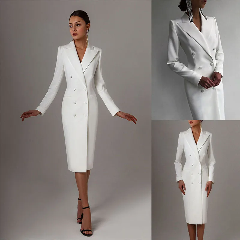 Color: GRAY, Size: M - Women's Suit Long Blazer Double Breasted Jacket White Tuxedo Party Point Lapel Clothes спор?‚ивн?‹й кос?‚юм ?¶?µнск