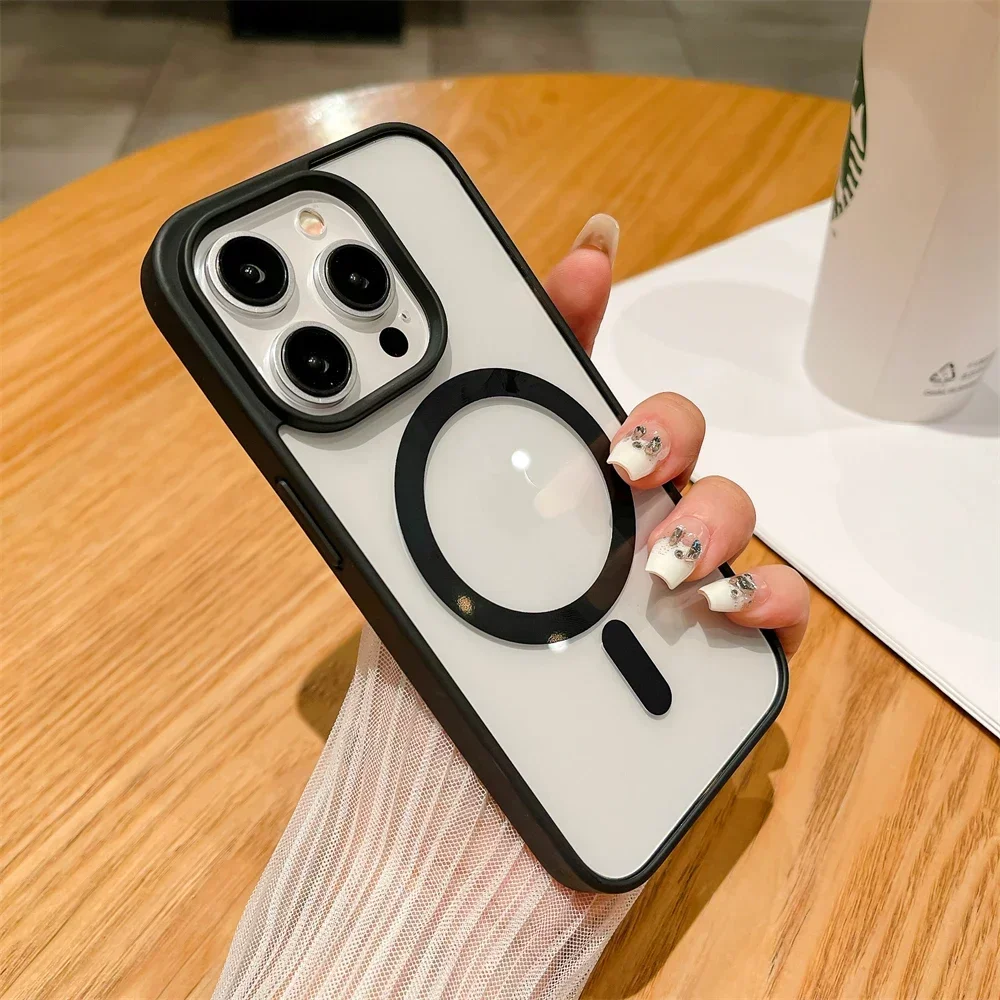 Color: PURPLE, Material: aluminum - Luxury Shockproof Magsafe Wireless Charge Case for iPhone 17 Air 16 15 14 Plus 13 12 Mini 11 Pro Max Clear Magnetic Bumper Cover