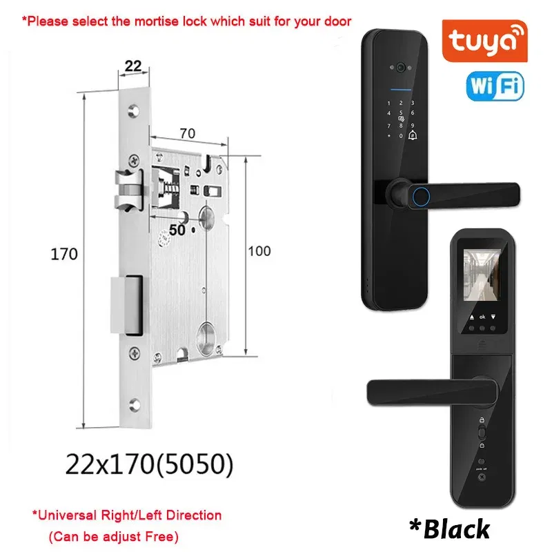 Color: black, Ships From: CHINA - New! Tuya Wifi Digital Electronic Smart Door Lock With Biometric Camera Fingerprint Smart Card Password Key Unlock
