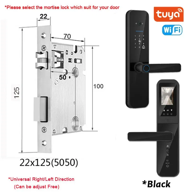 Color: black, Ships From: CHINA - New! Tuya Wifi Digital Electronic Smart Door Lock With Biometric Camera Fingerprint Smart Card Password Key Unlock