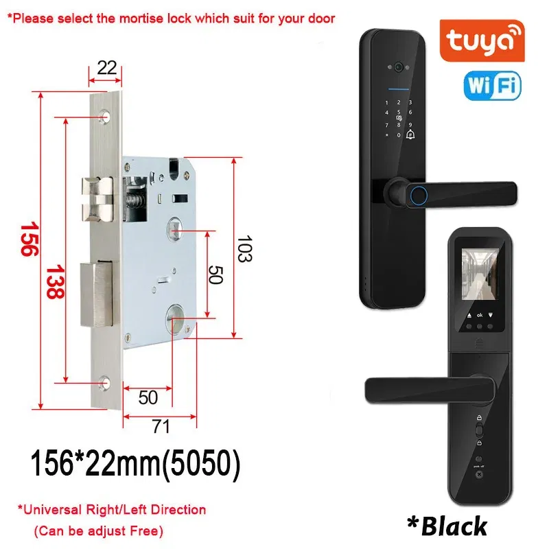 Color: black, Ships From: CHINA - New! Tuya Wifi Digital Electronic Smart Door Lock With Biometric Camera Fingerprint Smart Card Password Key Unlock